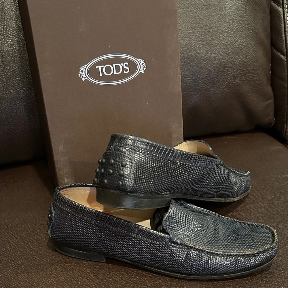 Tod's Dark Textured Leather Loafers